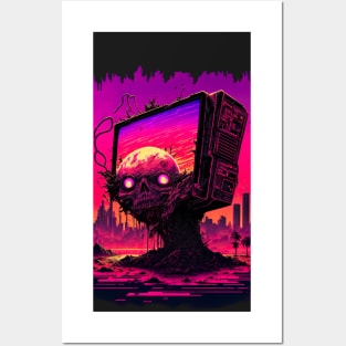 Post Apocalyptic Synthwave Skull Billboard Posters and Art